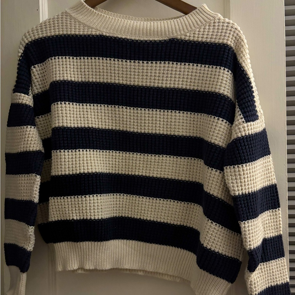 Emerson Fry SZ XS Organic Cotton Ivory/Navy Stripe Sweater $228 Made in USA